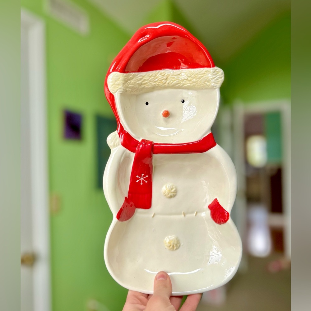 Vintage Winter Snowman Christmas Festive Sectional Dish Table Display Art